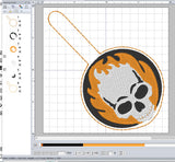 ITH Digital Embroidery Pattern for Ghost Rider Skull Emblem Snap Tab / Keychain, 4X4 Hoop