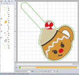 ITH Digital Embroidery Pattern for Gingerbread Coco Mug Snap Tab / Keychain, 4X4 Hoop