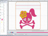 ITH Digital Embroidery Pattern for Girly Skull Cash Card Tall Zipper Pouch, 5X7 Hoop
