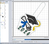 ITH Digital Embroidery Pattern for Grad 2024 Snap Tab / Key Chain, 4X4 Hoop