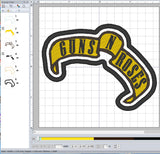 ITH Digital Embroidery Pattern for Guns & Roses Patch, 4X4 Hoop