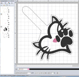 ITH Digital Embroidery Pattern for Heart Face Cat Snap Tab / Keychain, 4X4 Hoop
