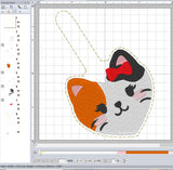 ITH Digital Embroidery Pattern for Heart Cat Snap Tab / Key Chain, 4X4 Hoop