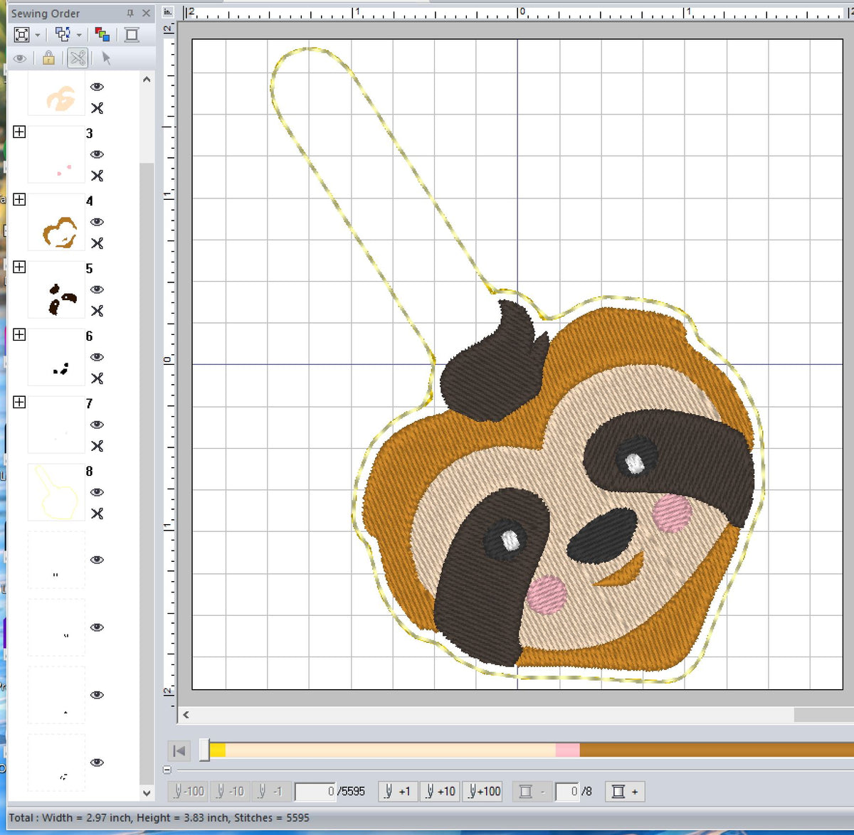 ITH Digital Embroidery Pattern for Heart Sloth Snap Tab / Key Chain, 4 ...