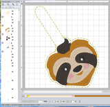 ITH Digital Embroidery Pattern for Heart Sloth Snap Tab / Key Chain, 4X4 Hoop