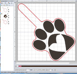 ITH Digital Embroidery Pattern for Heart in Paw Snap Tab / Keychain, 4X4 Hoop