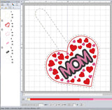 ITH Digital Embroidery Pattern for Hearts in Heart MOM Snap Tab / Keychain, 4X4 Hoop