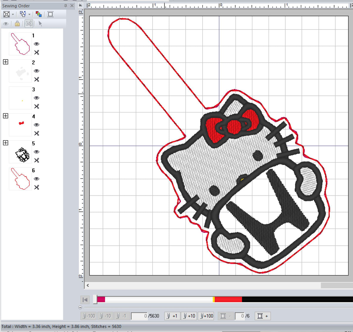 ITH Digital Embroidery Pattern for Hi Kitty Honda Snap Tab / Key Chain ...