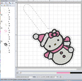 ITH Digital Embroidery Pattern for Hi Kitty Snowman Snap Tab / Keychain, 4X4 Hoop