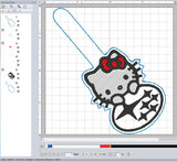 ITH Digital Embroidery Pattern for Hi Kitty Subi Snap Tab / Key Chain, 4X4 Hoop