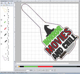 Horror Movies and Chill ITH Digital Embroidery Pattern Snap Tab / Keychain, 4X4 Hoop