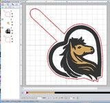 ITH Digital Embroidery Pattern for Horse Head Heart Snap Tab / Keychain, 4X4 Hoop