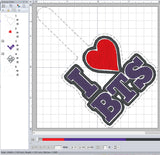 ITH Digital Embroidery Pattern for I Heart BTS Snap Tab / Keychain, 4X4 Hoop