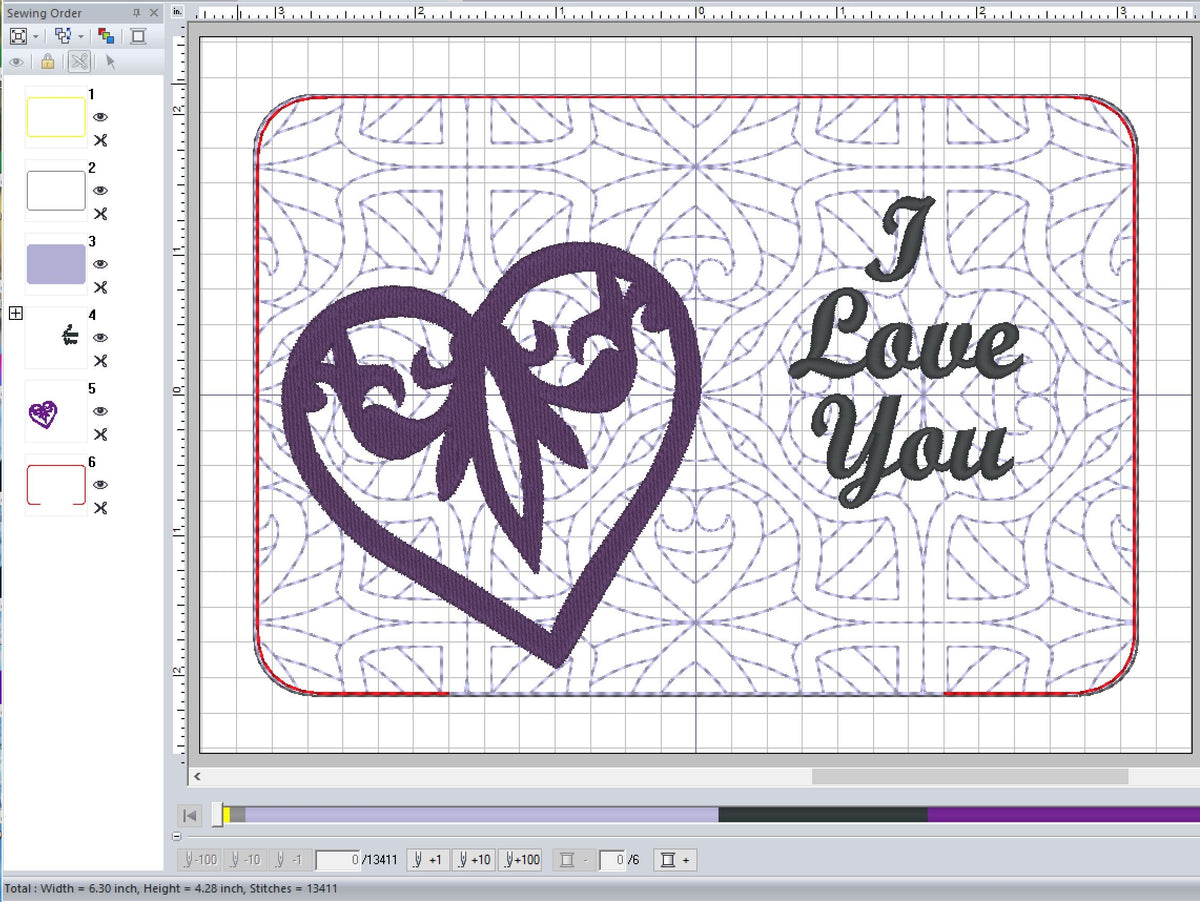ITH Digtial Embroidery Pattern for I Love You Heart 2 Mug Rug 4.25X6.2 ...