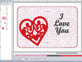 ITH Digital Embroidery Pattern for I Love You Heart 4 Mug Rug 4.25 X 6.25, 5X7 Hoop
