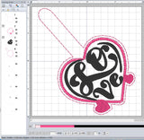 ITH Digital Embroidery Pattern for Love In Heart Snap Tab / Key Chain, 4X4 Hoop