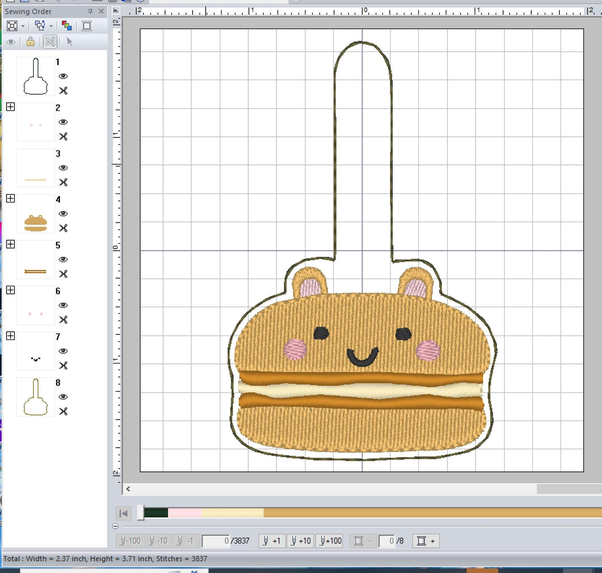 ITH Digital Embroidery Pattern for Macaroon Bear Snap Tab / Key Chain ...