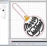 ITH Digital Embroidery Pattern for Merry Christmas Ball Snap Tab / Keychain, 4X4 Hoop