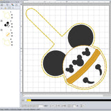 ITH Digital Embroidery Pattern for Mick Jingle Bell Snap Tab / Keychain, 4X4 Hoop
