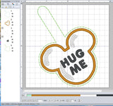 ITH Digital Embroidery Pattern for Mick Valentine Cookie Hug Me Snap Tab / Key Chain, 4X4 Hoop