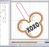 ITH Digital Embroidery Pattern for Mick Valentine Cookie XOXO Snap Tab / Key Chain, 4X4 Hoop
