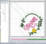 ITH Digital Embroidery Pattern for MOM Flower Frame Snap Tab / Keychain. 4X4 Hoop