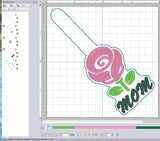 ITH Digital Embroidery Pattern for Mom Rose Snap Tab / Key Chain, 4X4 Hoop