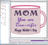 ITH Digital Embroidery Pattern for MOM Tea-Rific Tea Pocket, 4X4 Hoop