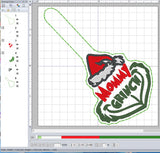 ITH Digital Embroidery Pattern for Mommy Grinch Snap Tab / Keychain, 4X4 Hoop