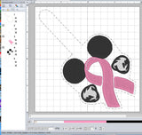 ITH Digital Embroidery Pattern for Mouse Awareness Ribbon Snap Tab / Keychain, 4X4 Hoop