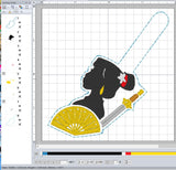 ITH Digital Embroidery Pattern for Mulan with Fan Snap Tab / Keychain, 4X4 Hoop