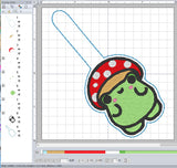 ITH Digital Embroidery Pattern for Mushroom Frog Snap Tab / Key Chain., 4X4 Hoop