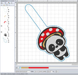 ITH Digital Embroidery Pattern for Mushroom Panda Snap Tab / Key Chain, 4X4 Hoop