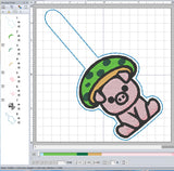 ITH Digital Embroidery Pattern for Mushroom Sitting Pig Snap Tab / Key Chain, 4X4 Hoop
