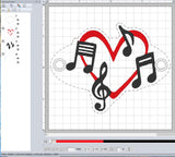 ITH Digital Embroidery Pattern for Musical Heart Hair Bun Holder, 4X4 Hoop