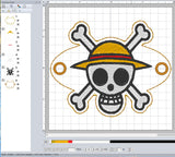 ITH Digital Embroidery Pattern for One Piece Jolly Roger Hair Bun Holder, 4X4 Hoop