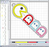 ITH Digital Embroidery Pattern for Pac Man Bookmark / Key Chain, 4X4 Hoop