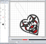 ITH Digital Embroidery Pattern for Penny W Heart Snap Tab / Keychain, 4X4 & 5X7 Hoop