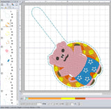 ITH Digital Embroidery Patterns for Pig On Float Snap Tab / Key Chain, 4X4 Hoop