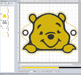 ITH Digital Embroidery Pattern for Pooh Hair Bun Holder, 4X4 Hoop