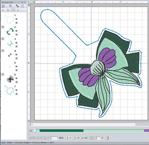 ITH Digital Embroidery Pattern for Princess Bow Arial Snap Tab / Keychain, 4X4 Hoop