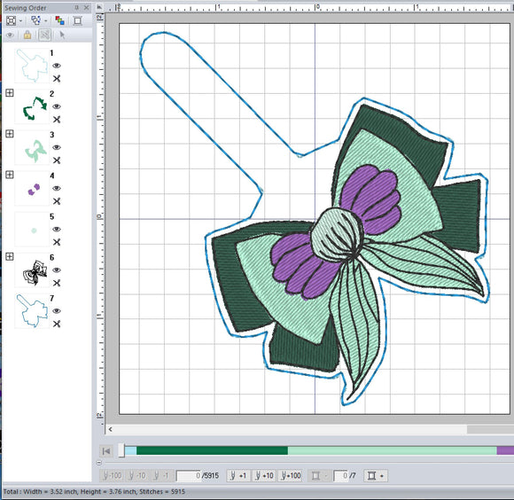 ITH Digital Embroidery Pattern for Princess Bow Arial Snap Tab / Keychain, 4X4 Hoop