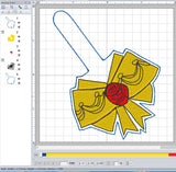 ITH Digital Embroidery Pattern for Princess Bow Belle Snap Tab / Keychain, 4X4 Hoop
