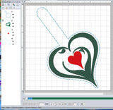 ITH Digital Embroidery Pattern for Protective Heart Snap Tab / Keychain, 4X4 Hoop