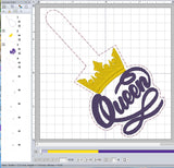 ITH Digital Embroidery Pattern for Queen Crown Snap Tab / Key Chain, 4X4 Hoop