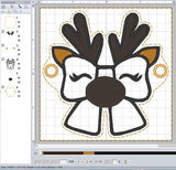 ITH Digital Embroidery Pattern for Reindeer Bow Hair Bun Holder, 4X4 Hoop
