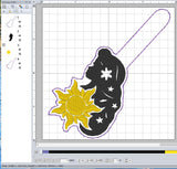 ITH Digital Embroidery Pattern for Repunz with Sun Snap Tab / Keychain, 4X4 Hoop
