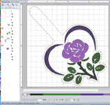 ITH Digital Embroidery Pattern for Rose With Heart 2 Snap Tab / Keychain, 4X4 Hoop