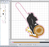 ITH Digital Embroidery Pattern for S-Beauty with Spinning Wheel Snap Tab / Keychain, 4X4 Hoop