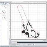 ITH Digital Embroidery Pattern for Semicolon Butterfly Snap Tab / Key Chain, 4X4 Hoop